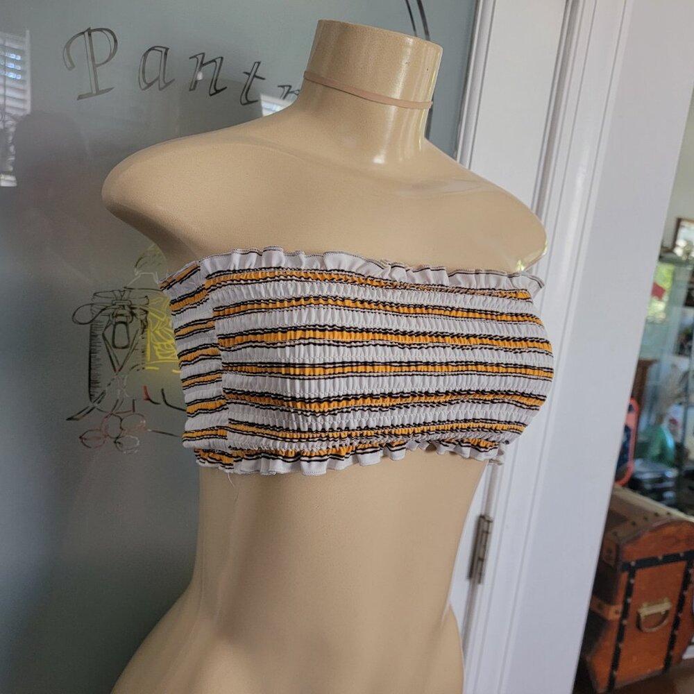 Smocked Strapless Yellow/White Stripes Tube Top or Bikini Top